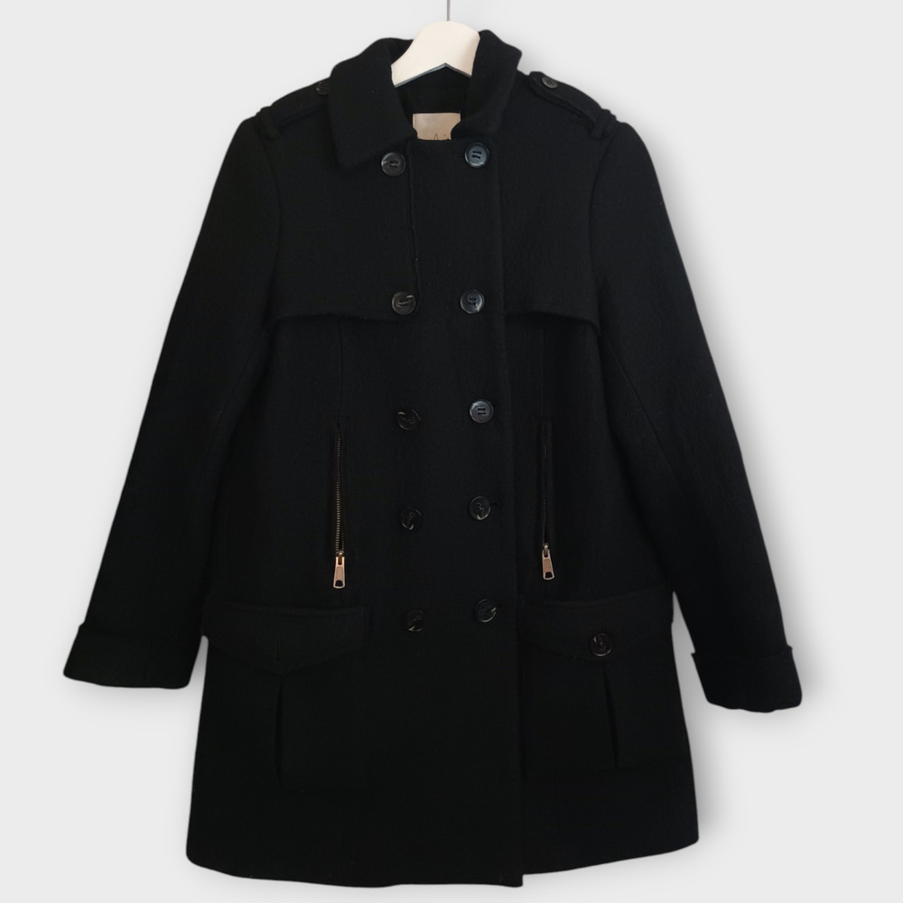Joie Coat Womens Small Black Nori Double-Breasted Cozy Wool Blend Neutral Jacket